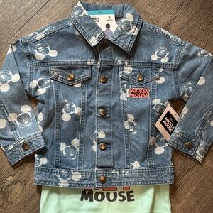 Disney Mickey Mouse AOP Denim Jacket with Shirt Brand New With Tags